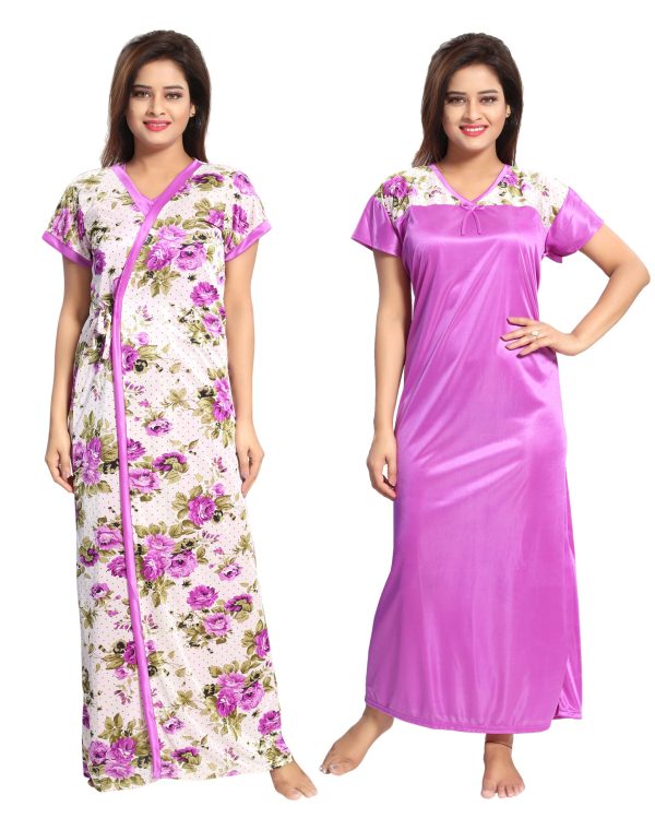 SHOPPING STATION Women Nighty with Robe (Purple)