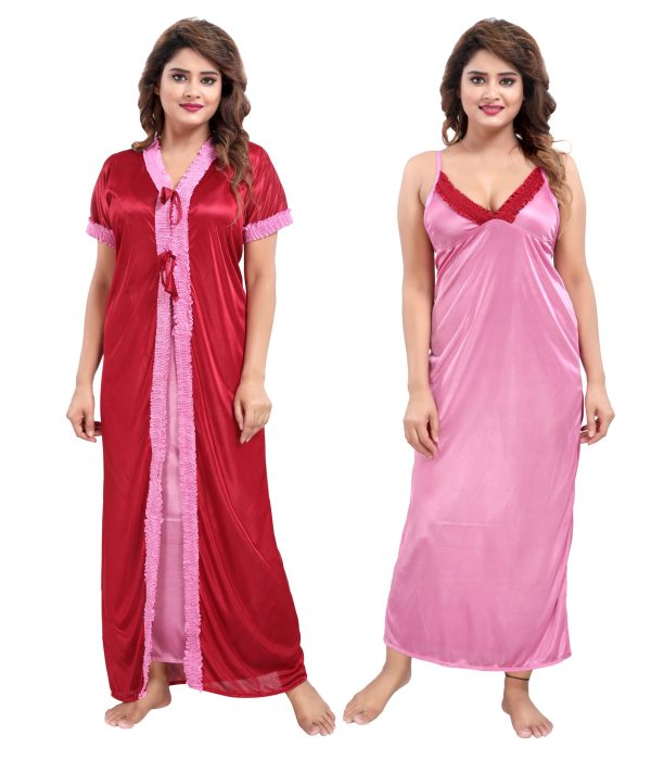 SHOPPING STATION Women Nighty with Robe (Multicolor)