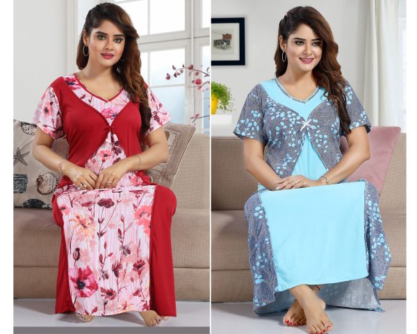 SHOPPING STATION Women Nighty Set (Multicolor)